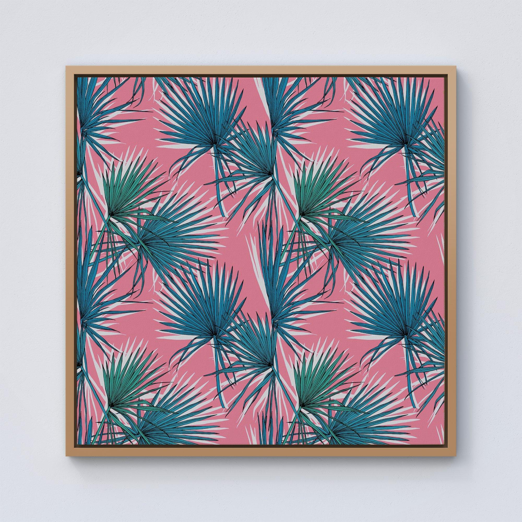 Pink Green Fan Palms Framed Canvas